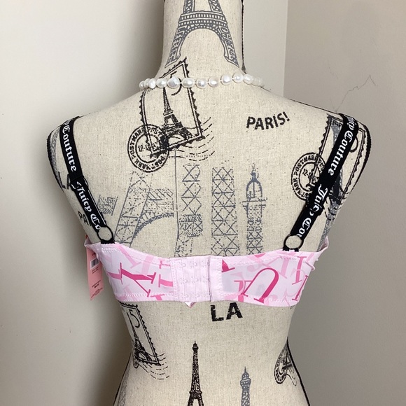 Juicy Couture Women’s Pink Bra 3 Hook&Eye Back Closure Logo Straps T-shirt BRA - Picture 2 of 5